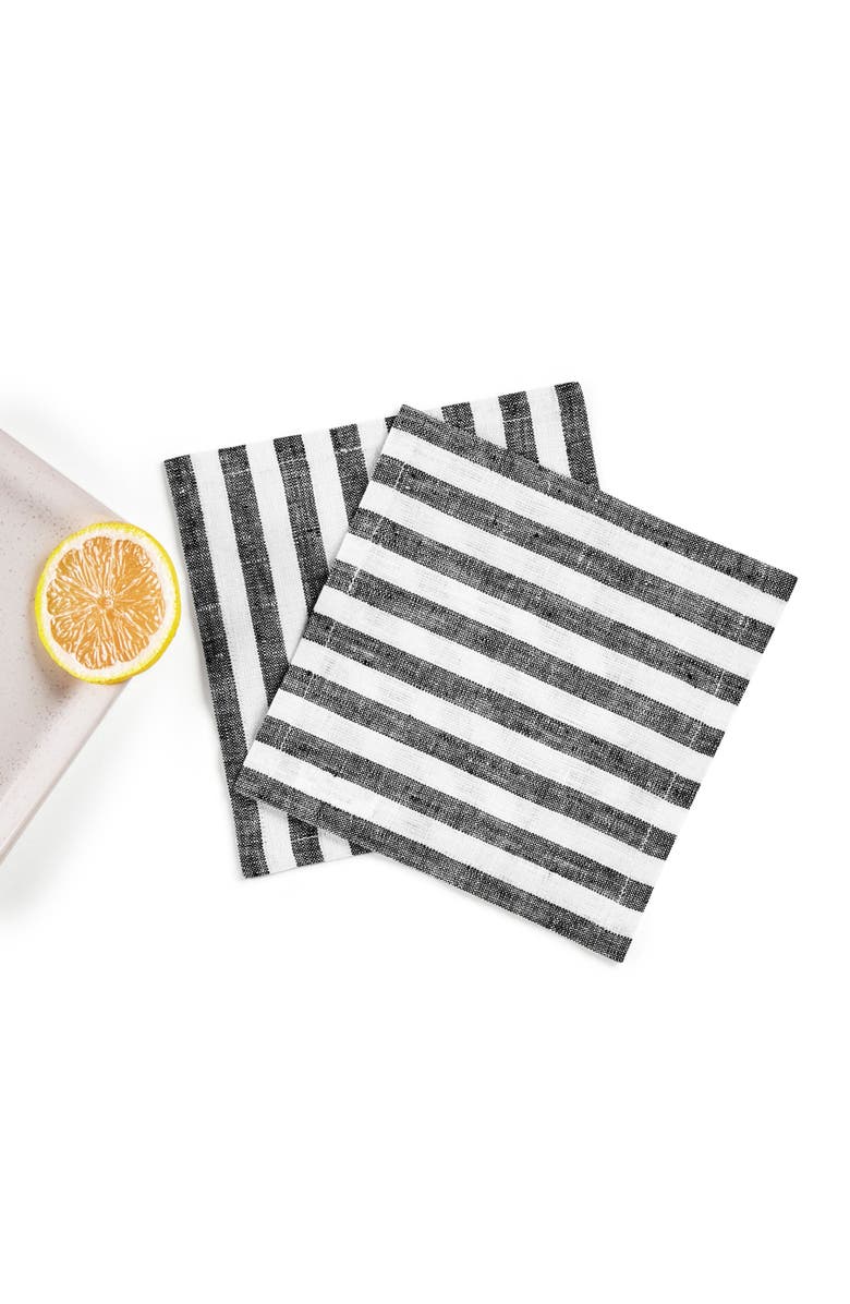 Solino Home Linen Cocktail Napkins - Amalfi Stripe, 6" x 6", Alternate, color, Black And White