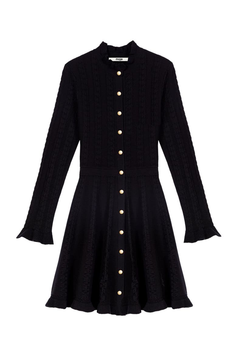Short knit dress with buttons, Alternate, color, Black