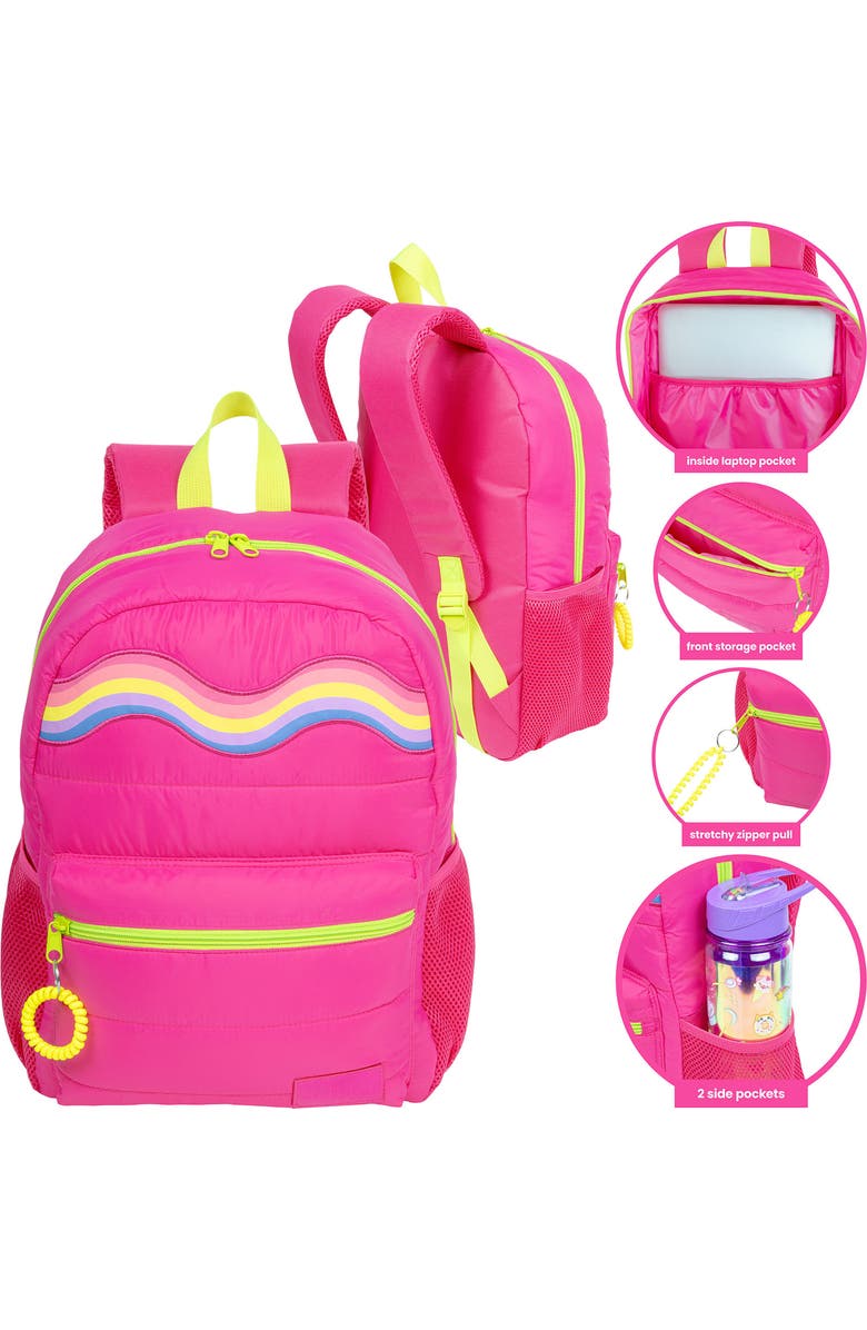 Style.Lab Debo Wavy Rainbow Puffer Backpack, Alternate, color, Pink