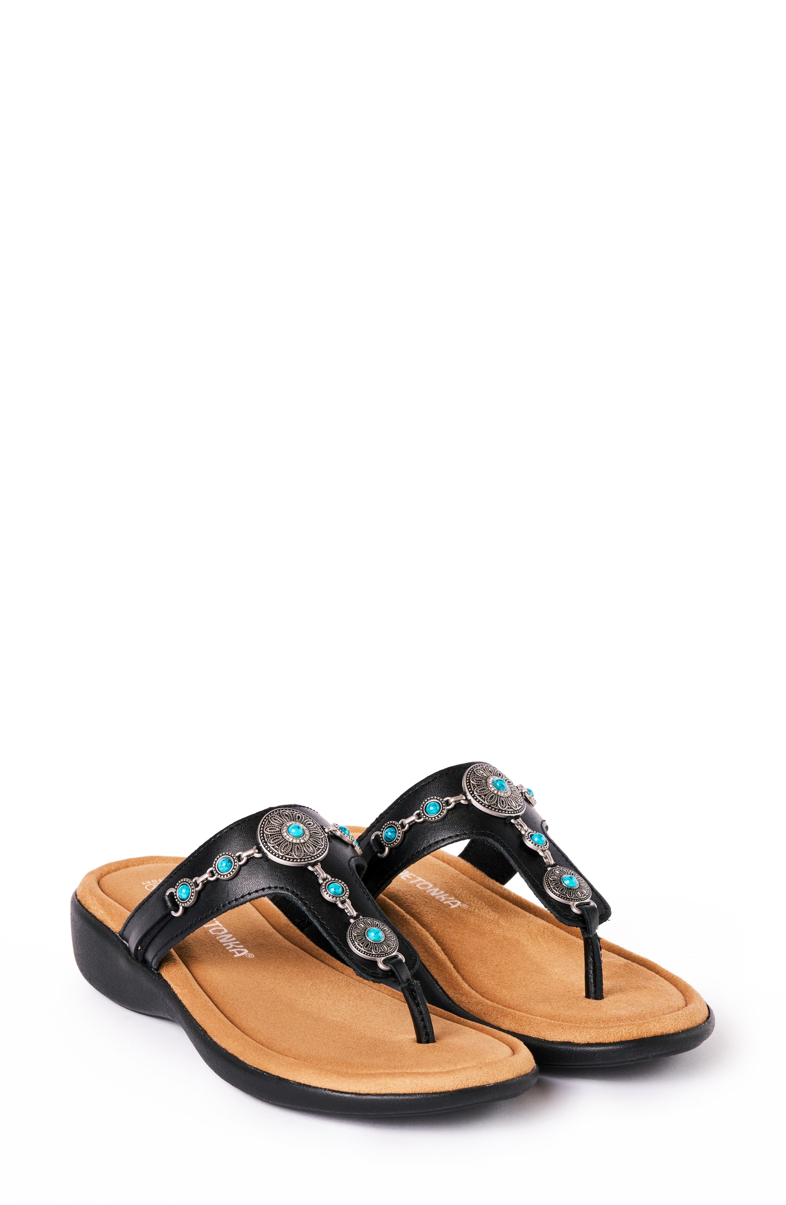Minnetonka Brecca Flip Flop, Alternate, color, Black Turquioise