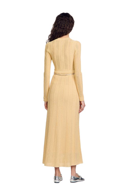 Sandro Pointelle Knit Cardigan In Gold