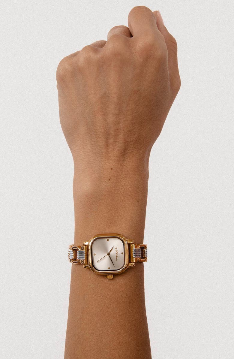 Ettika Classic Square Bracelet Watch & Leather Strap Set, Alternate, color, Black