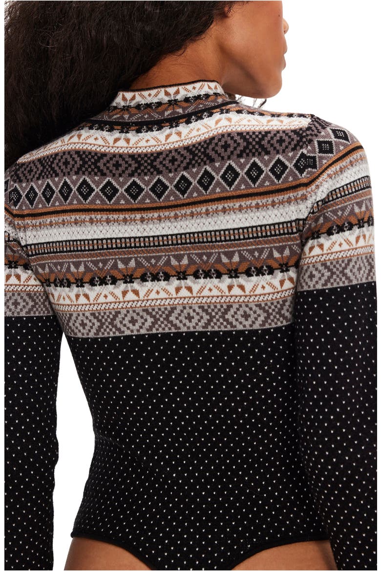 Warmer Fair Isle Long Sleeve Bodysuit, Alternate, color, BLACK IVORY COMBO