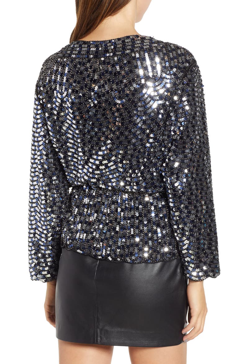 Prima Sequin Scalloped Peplum Top, Alternate, color, SILVER