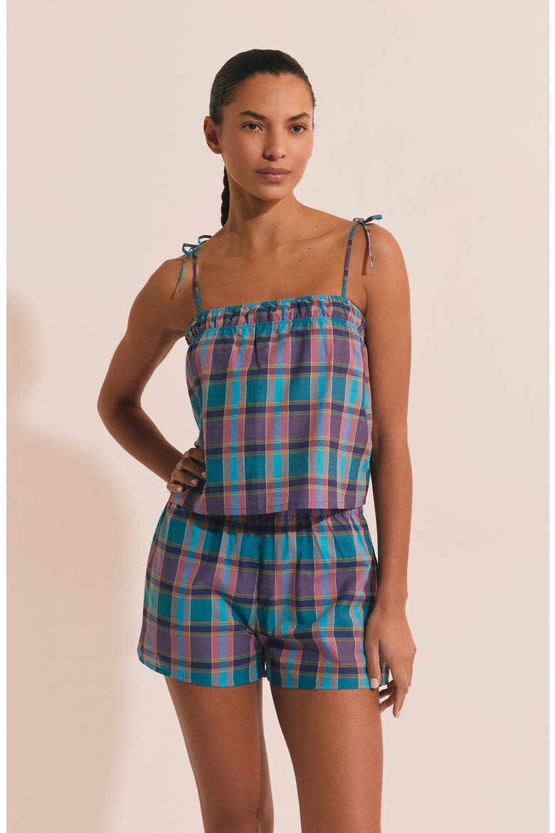 Vagabonde Plaid Cotton Pajama Camisole, Alternate, color, BLUE