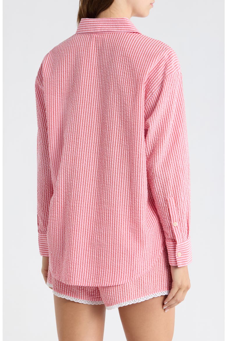 Eyelet Trim Seersucker Cotton Pajama Top, Alternate, color, CORAL- PINK HICKORY STRIPE