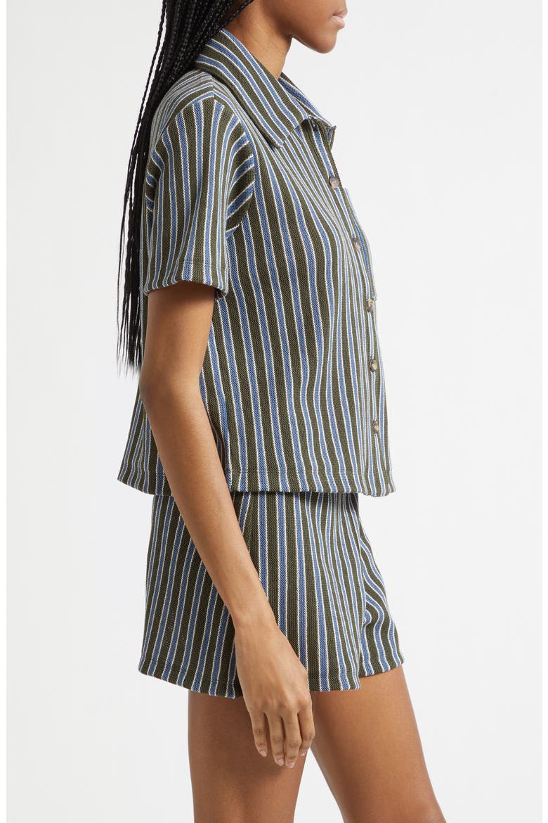 Kyan Stripe Cotton Blend Knit Button-Up Shirt, Alternate, color, ARMY BLUE MULTI