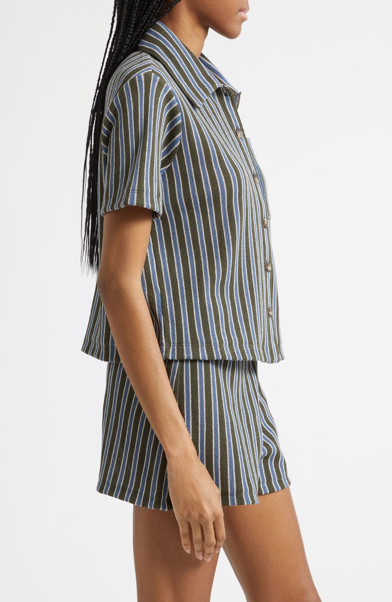 Veronica Beard Kyan Stripe Cotton Blend Knit Button-Up Shirt, Alternate, color, Army Blue Multi