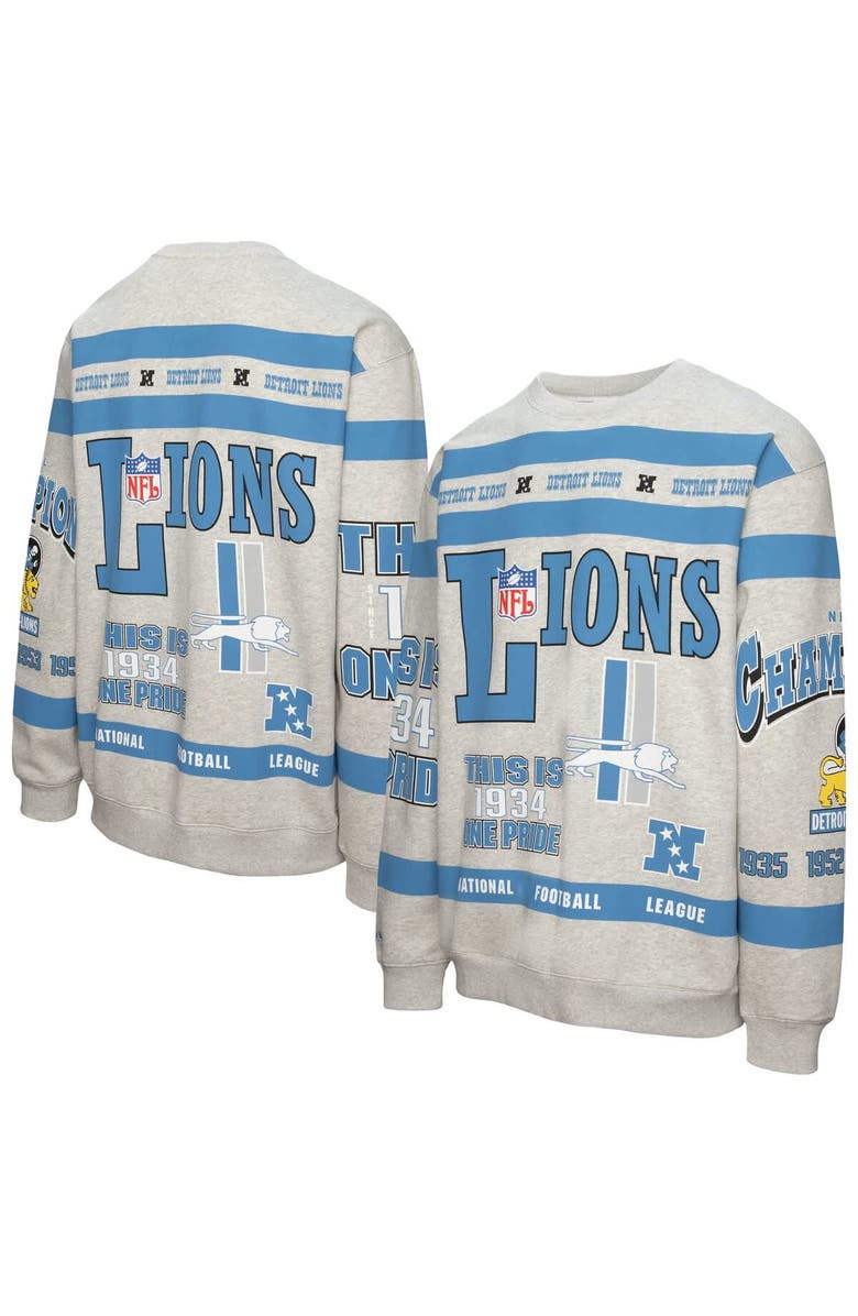Mitchell & Ness Men's Mitchell & Ness  Heather Gray Detroit Lions All Over Print Vintage Fleece Crewneck Sweatshirt, Main, color, Heather Gray