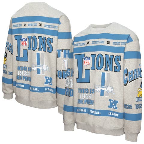 Men's Mitchell & Ness  Heather Gray Detroit Lions All Over Print Vintage Fleece Crewneck Sweatshirt