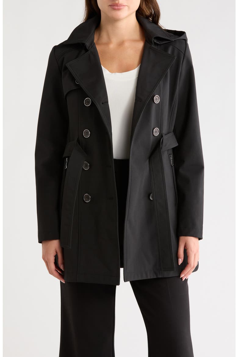 Softshell Double-Breasted Trench Coat, Alternate, color, BLACK