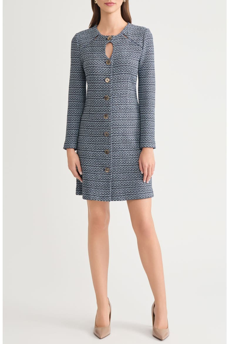 x Lani Lynn Keyhole Cutout Tweed Knit Minidress, Main, color, MOONLIT NAVY/BLUE FROST/BLACK