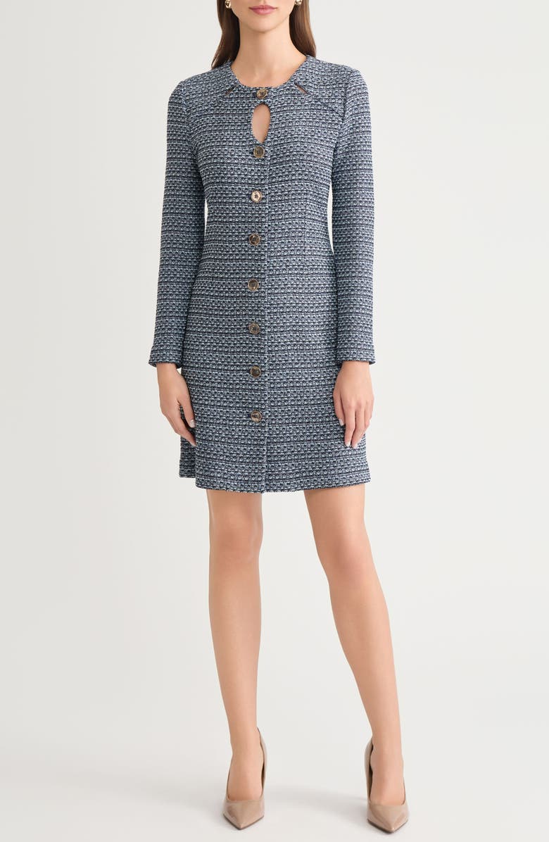 Misook x Lani Lynn Keyhole Cutout Tweed Knit Minidress, Main, color, Moonlit Navy/Blue Frost/Black
