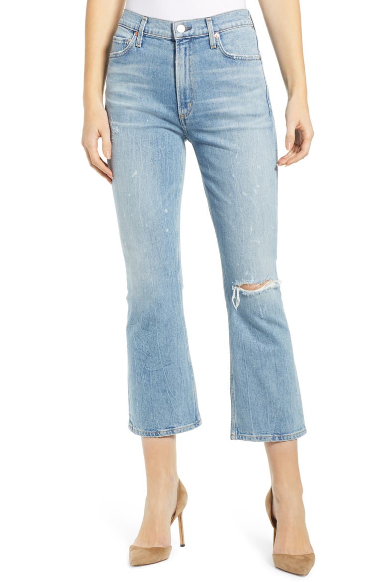 Demy Ripped High Waist Crop Flare Jeans, Main, color, STARGAZER
