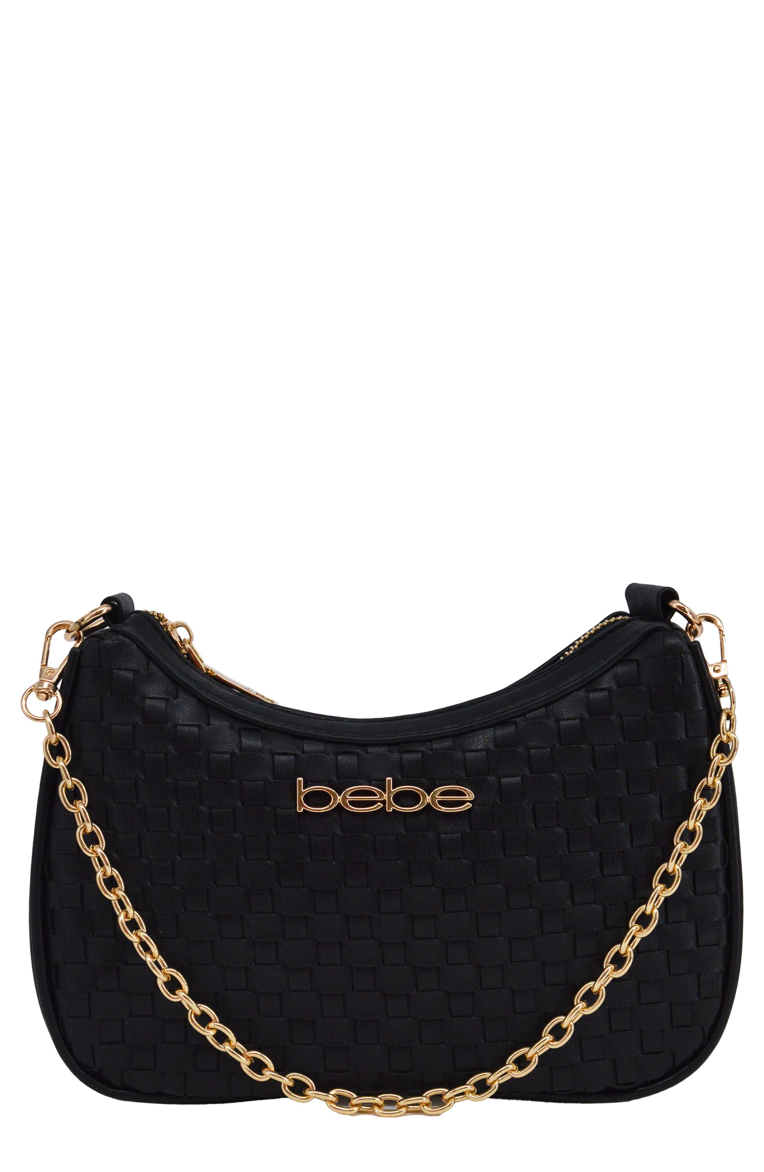 bebe Yara Woven Crossbody Bag with Zip Pouch, Main, color, Black