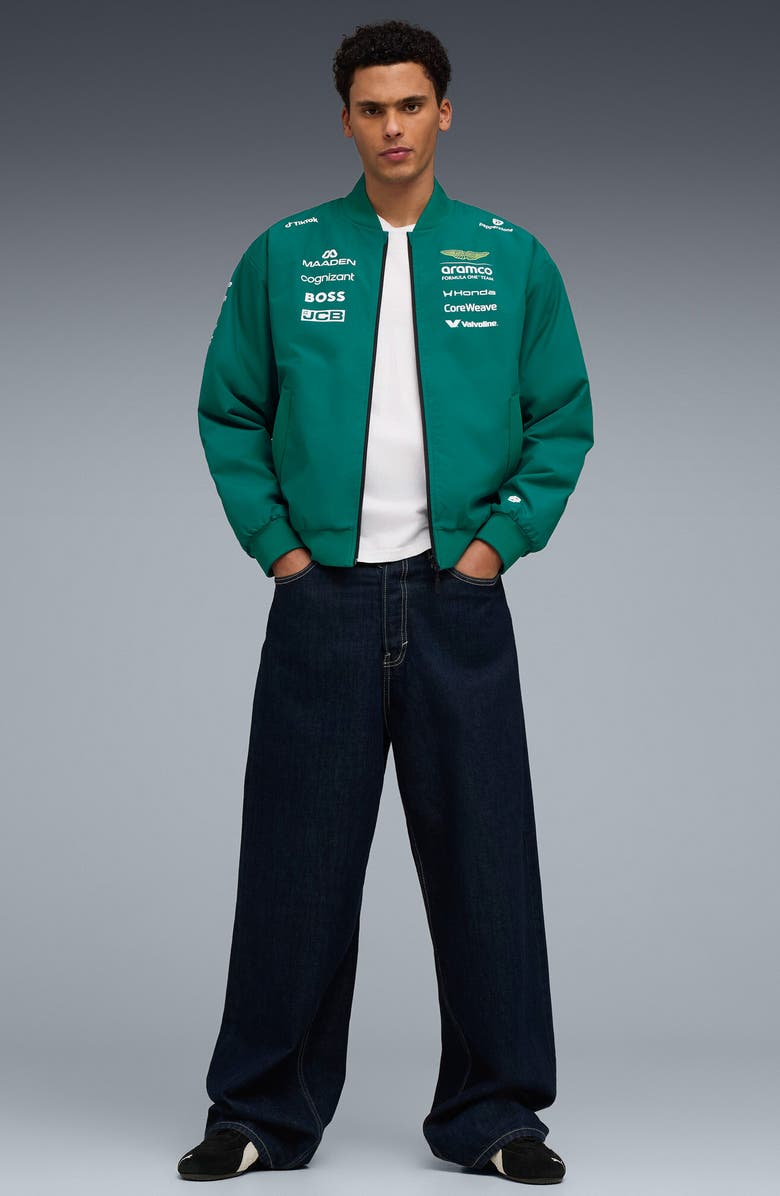 PUMA Aston Martin F1 Replica Water Repellent Jacket, Alternate, color, Green Lux