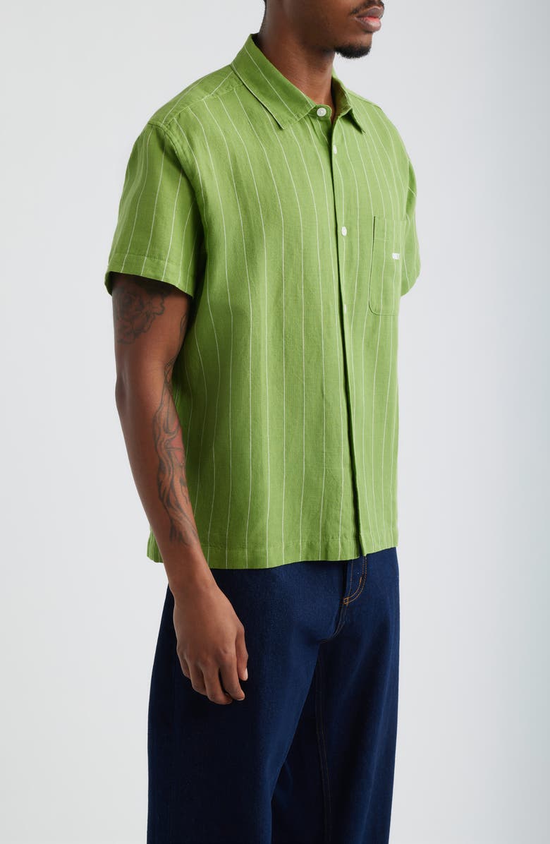 Obey Joe Stripe Short Sleeve Button-Up Shirt, Alternate, color, Piquant Green Multi