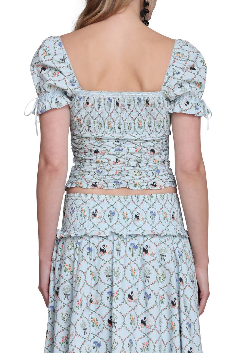 Floral Lattice Peasant Top, Alternate, color, BLUE SWAN