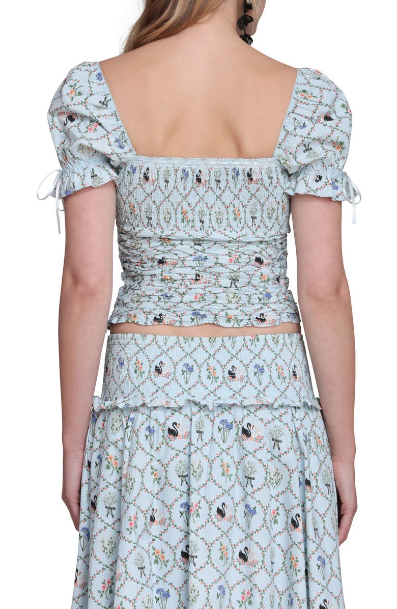 Avec Les Filles Floral Lattice Peasant Top, Alternate, color, Blue Swan