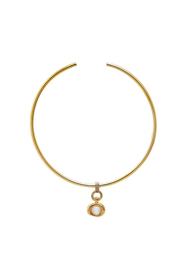 Polished Bezel Pearl Tube Open Collar Necklace, Main, color, Gold