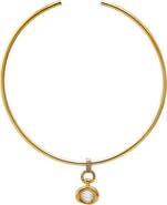 BY ADINA EDEN Polished Bezel Pearl Tube Open Collar Necklace