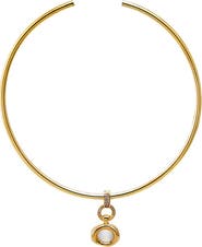 BY ADINA EDEN Polished Bezel Pearl Tube Open Collar Necklace