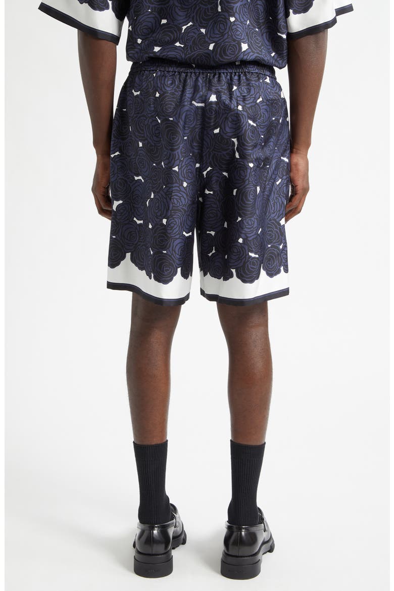 Floral Elastic Waist Silk Shorts, Alternate, color, DARK NAVY