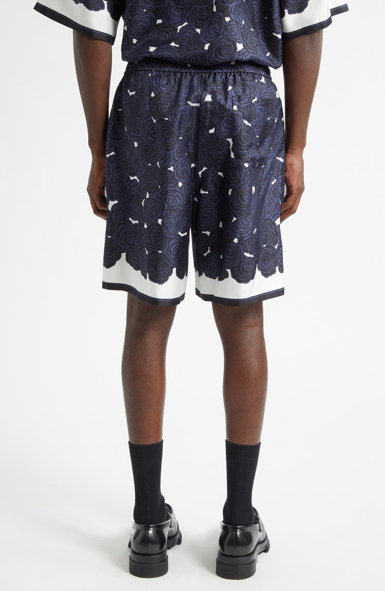Givenchy Floral Elastic Waist Silk Shorts, Alternate, color, Dark Navy