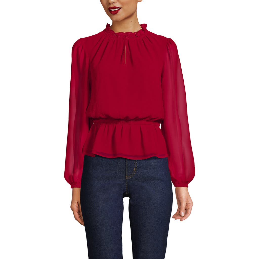 Lands' End Chiffon Peplum Top In Red