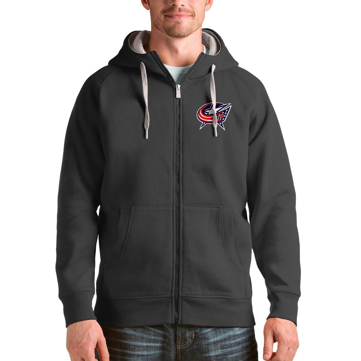 Men's Antigua Charcoal Columbus Blue Jackets Logo Victory Full-Zip Hoodie - image 2