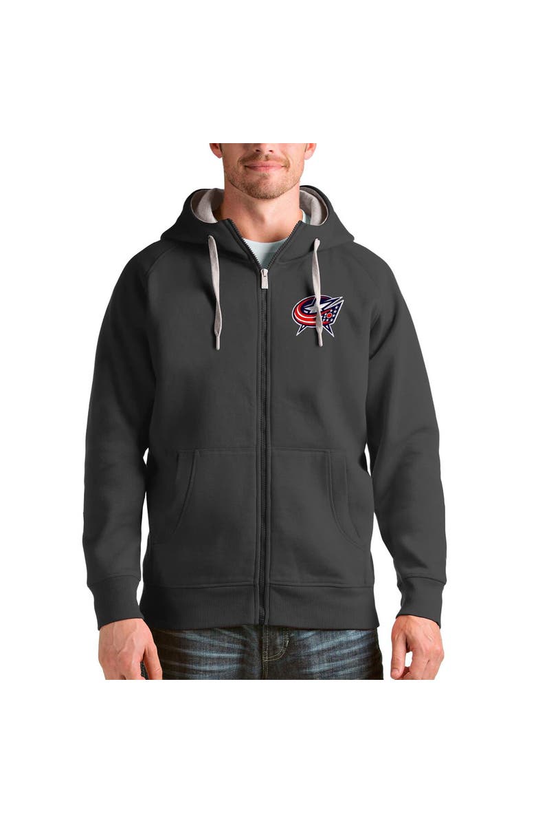 ANTIGUA Men's Antigua Charcoal Columbus Blue Jackets Logo Victory Full-Zip Hoodie, Alternate, color, Charcoal