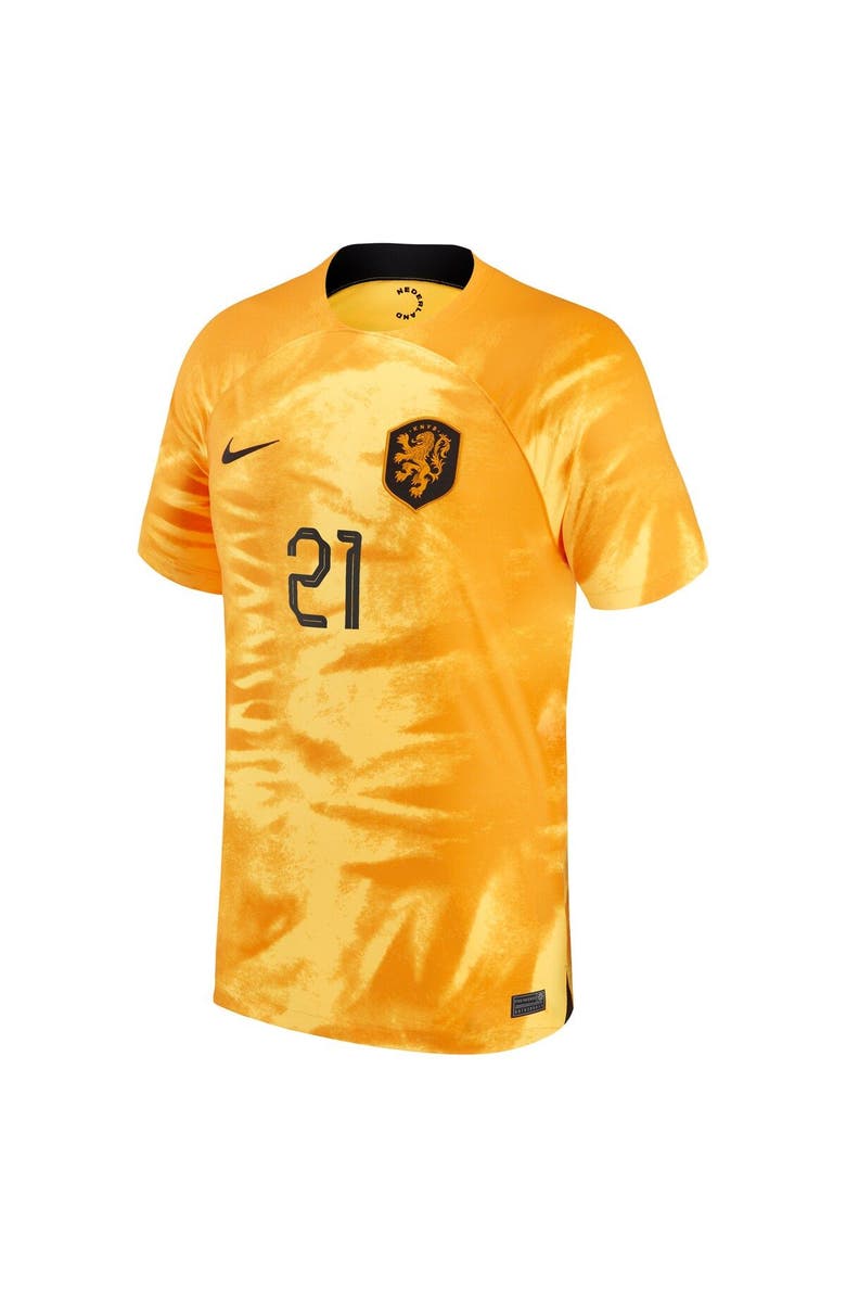 Nike Men's Nike Frenkie de Jong Orange Netherlands National Team 2022/23 Home Breathe Stadium Replica Player Jersey, Alternate, color,