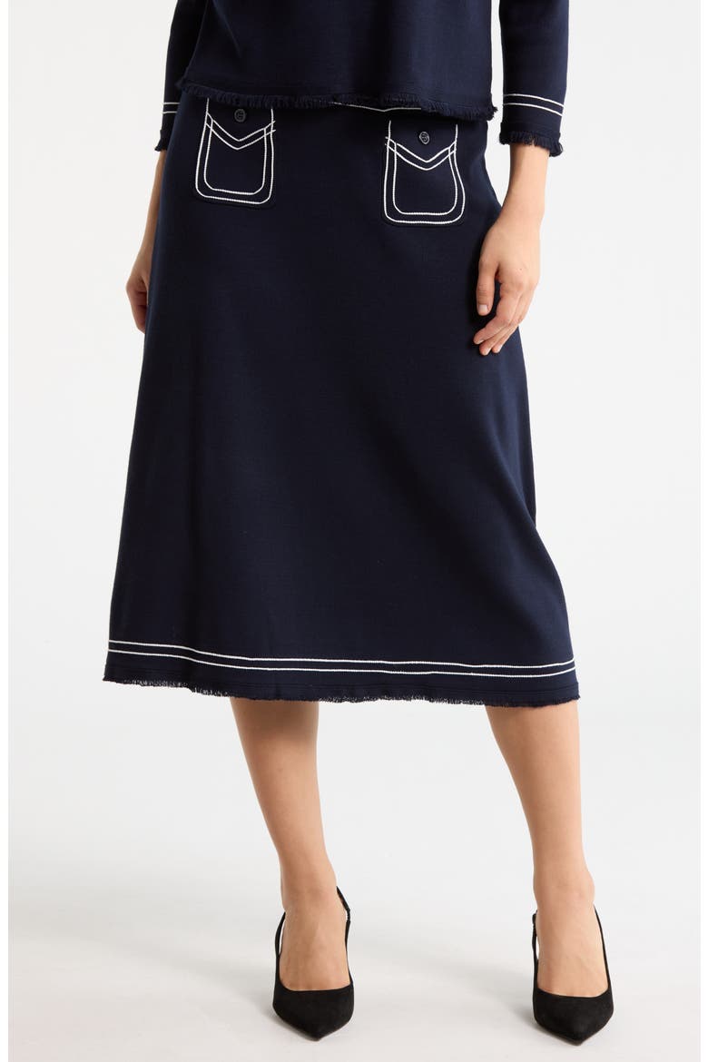 Top Stitch Knit A-Line Skirt, Main, color, NAVY/ RED