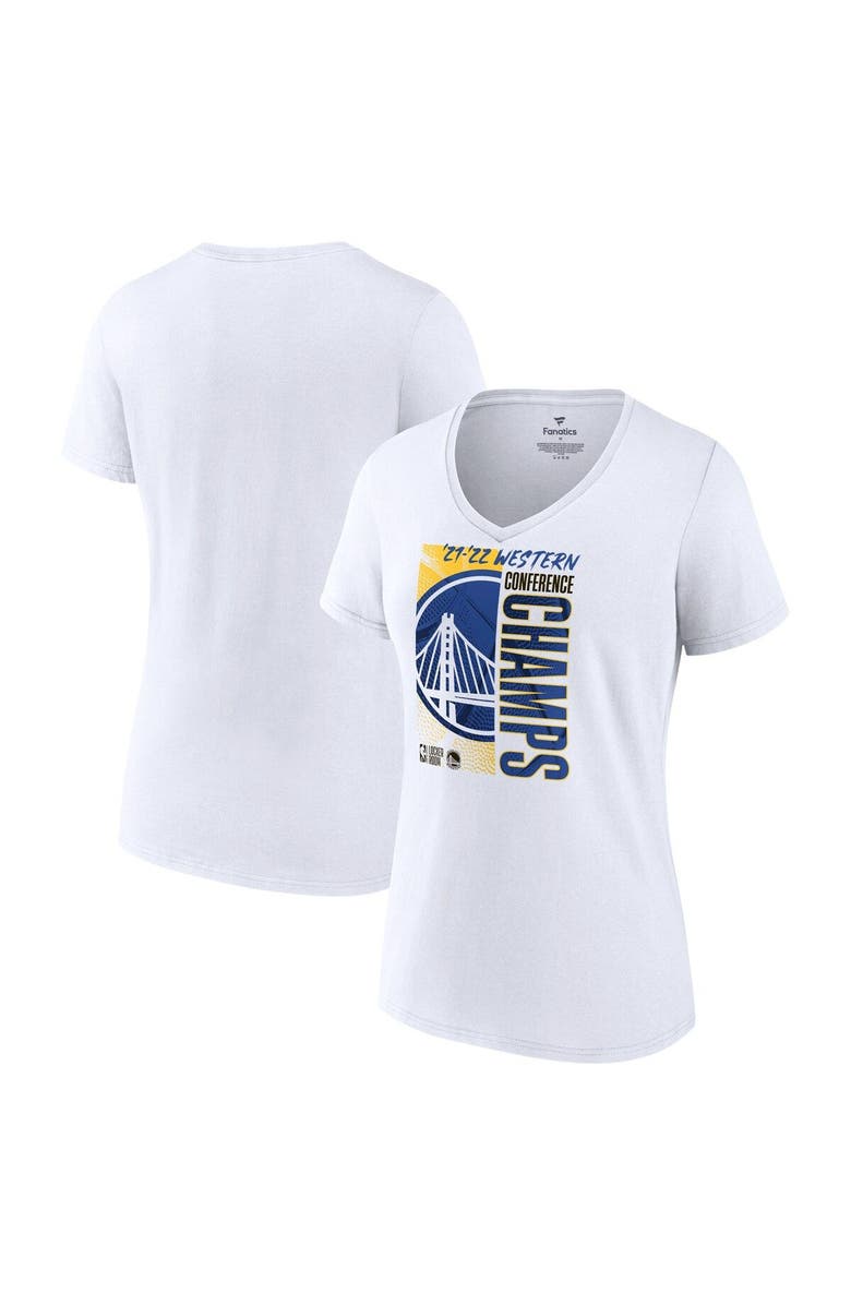 FANATICS Women's Fanatics Branded White Golden State Warriors 2022 Western Conference Champions Plus Size Locker Room V-Neck T-Shirt, Main, color, 