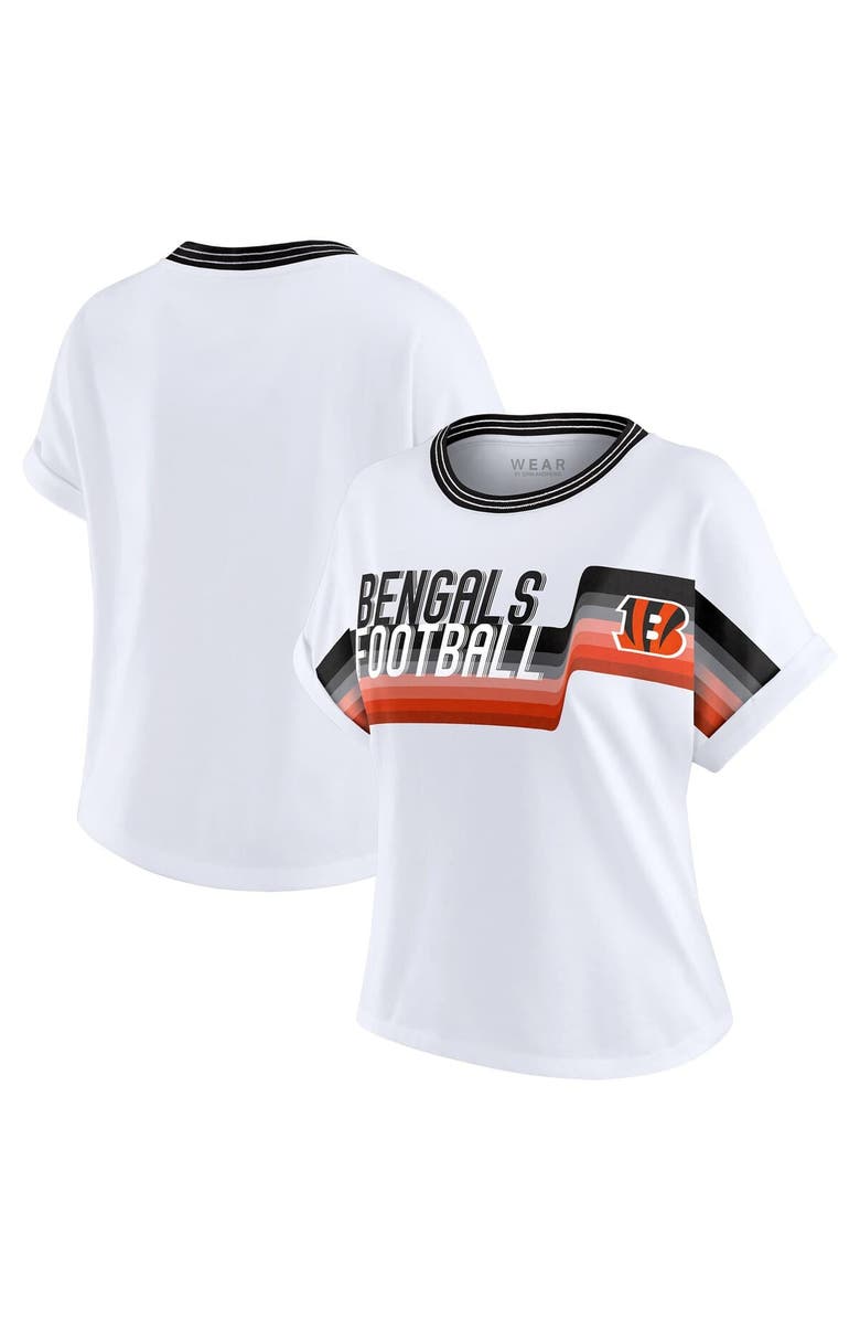 WEAR by Erin Andrews Women's WEAR by Erin Andrews White Cincinnati Bengals Cropped Center Stripe Dolman T-Shirt, Main, color, White