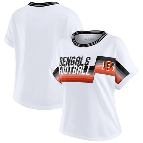 Women's WEAR by Erin Andrews White Cincinnati Bengals Cropped Center Stripe Dolman T-Shirt