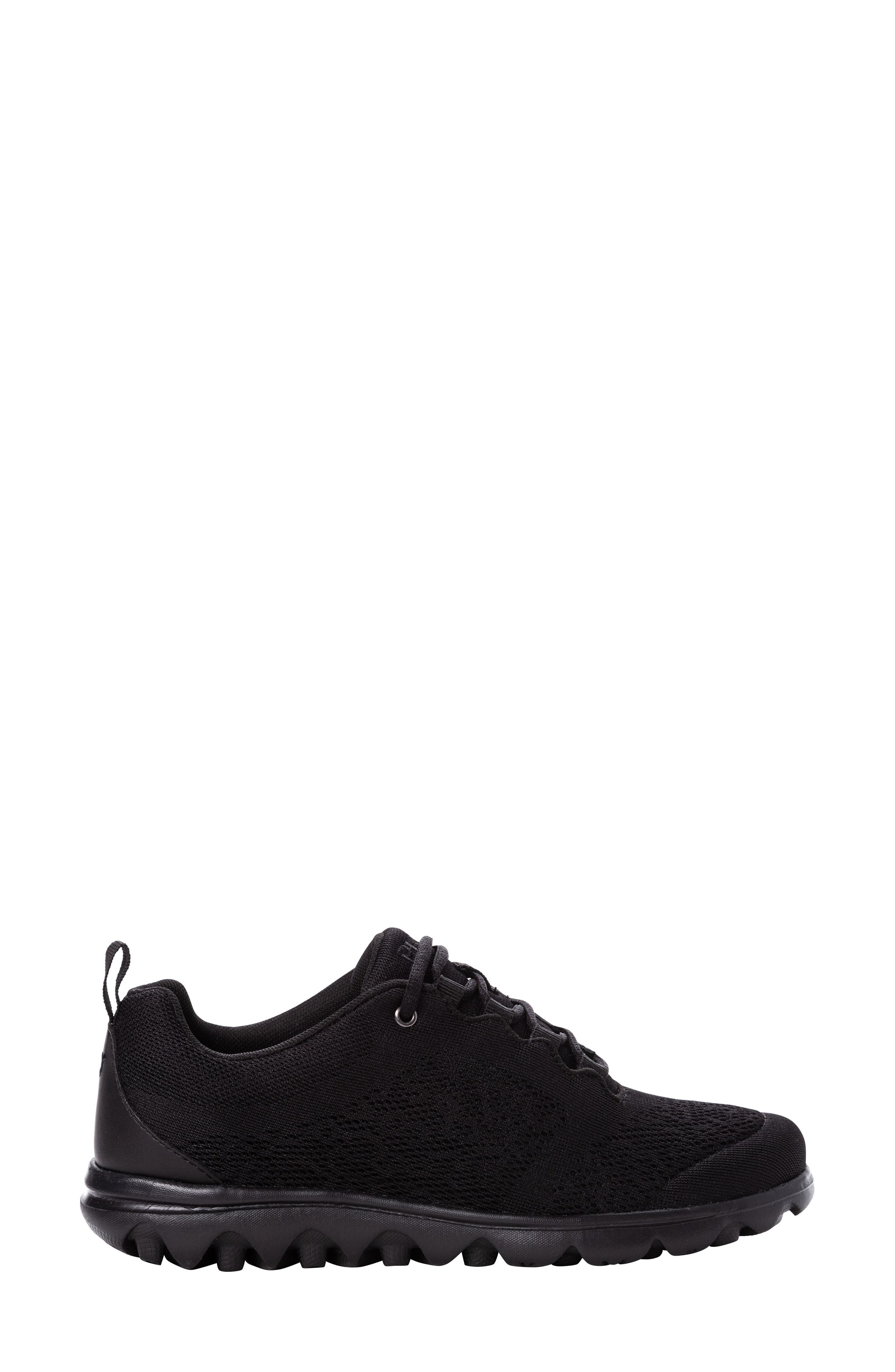 Propét TravelActiv Knit Lace-Up Sneaker, Alternate, color, All Black Fabric