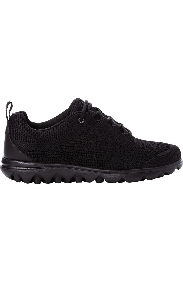 Propét TravelActiv Knit Lace-Up Sneaker, Alternate, color, All Black Fabric
