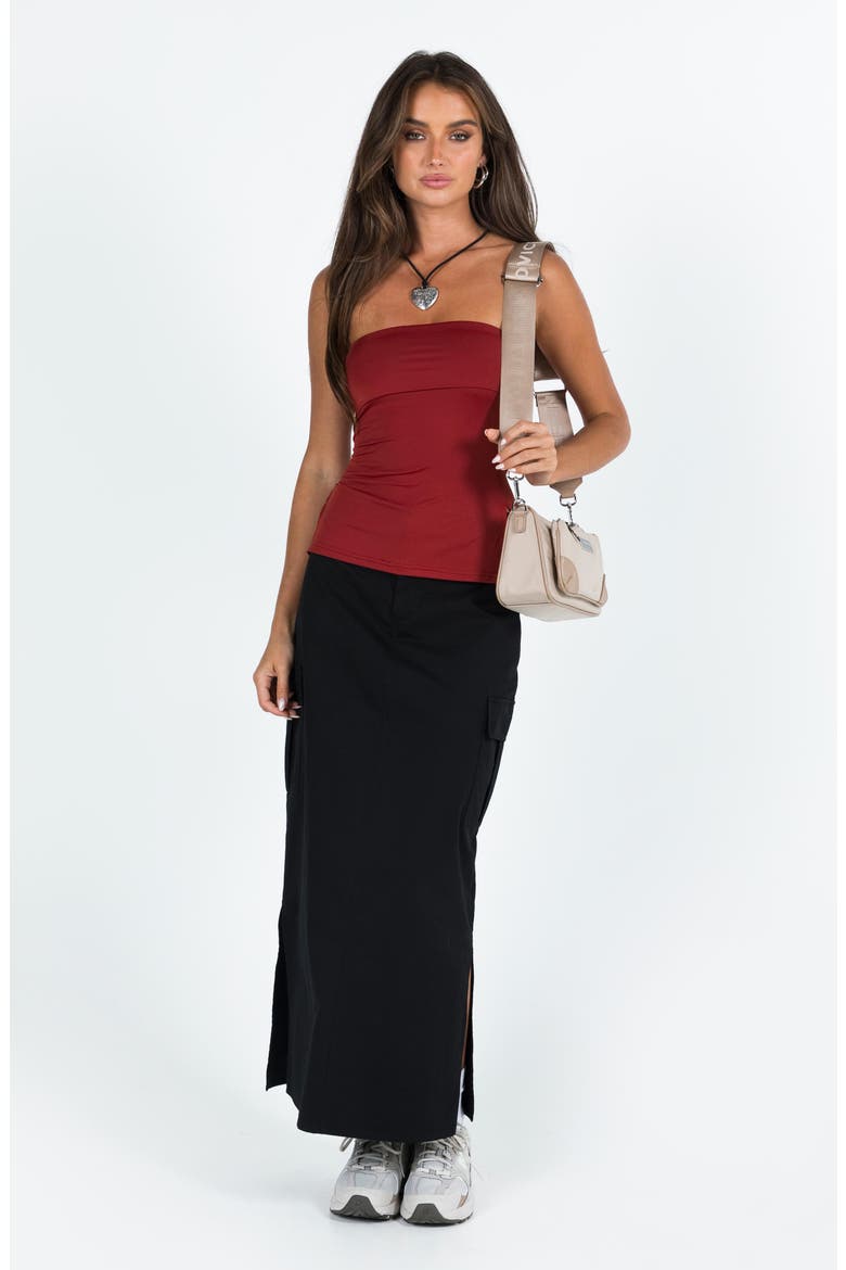 Strutter Foldover Strapless Top, Alternate, color, DARK RED