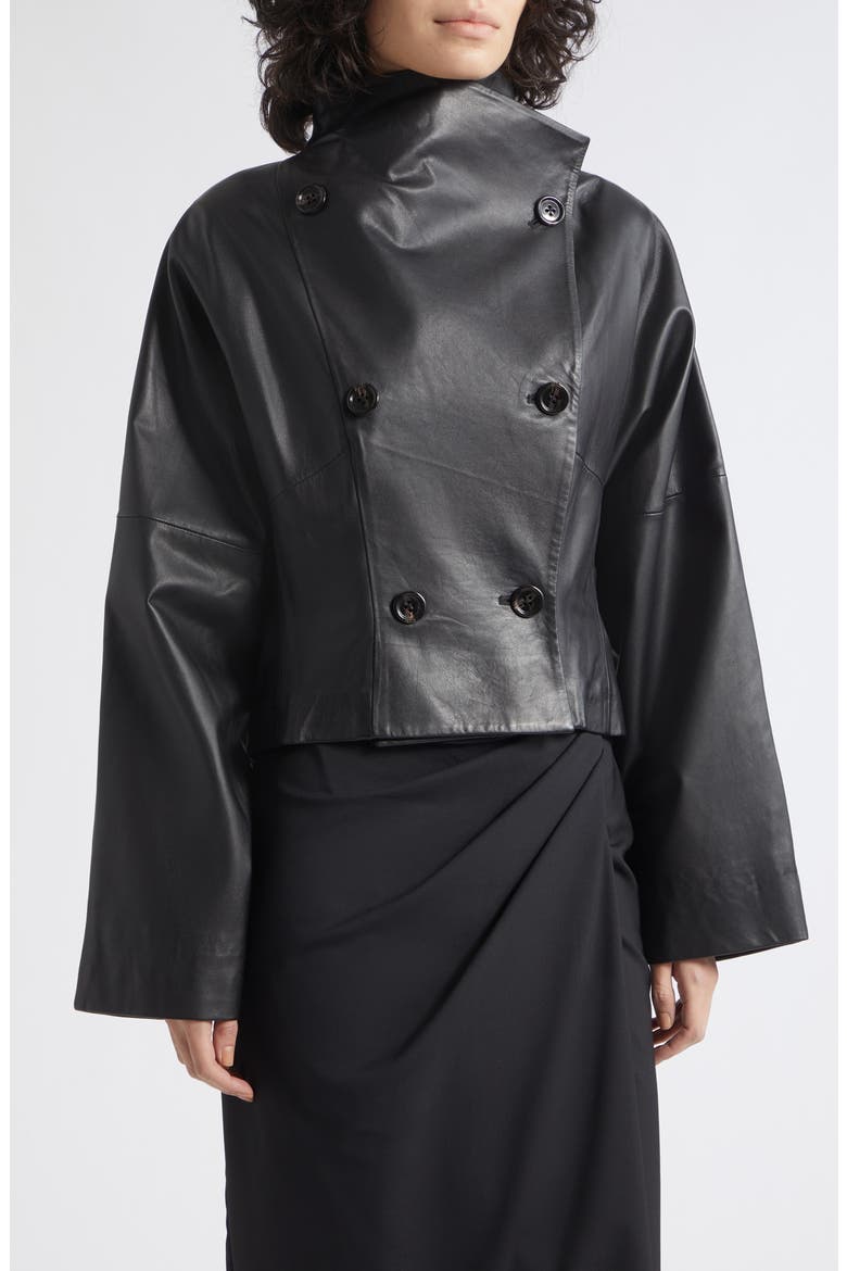 Leather Double Breasted Jacket, Alternate, color, BLACK