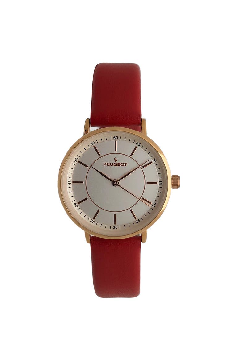 Modern Round Calfskin Leather Watch- 30MM, Main, color, Red