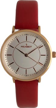 Peugeot Modern Round Calfskin Leather Watch- 30MM