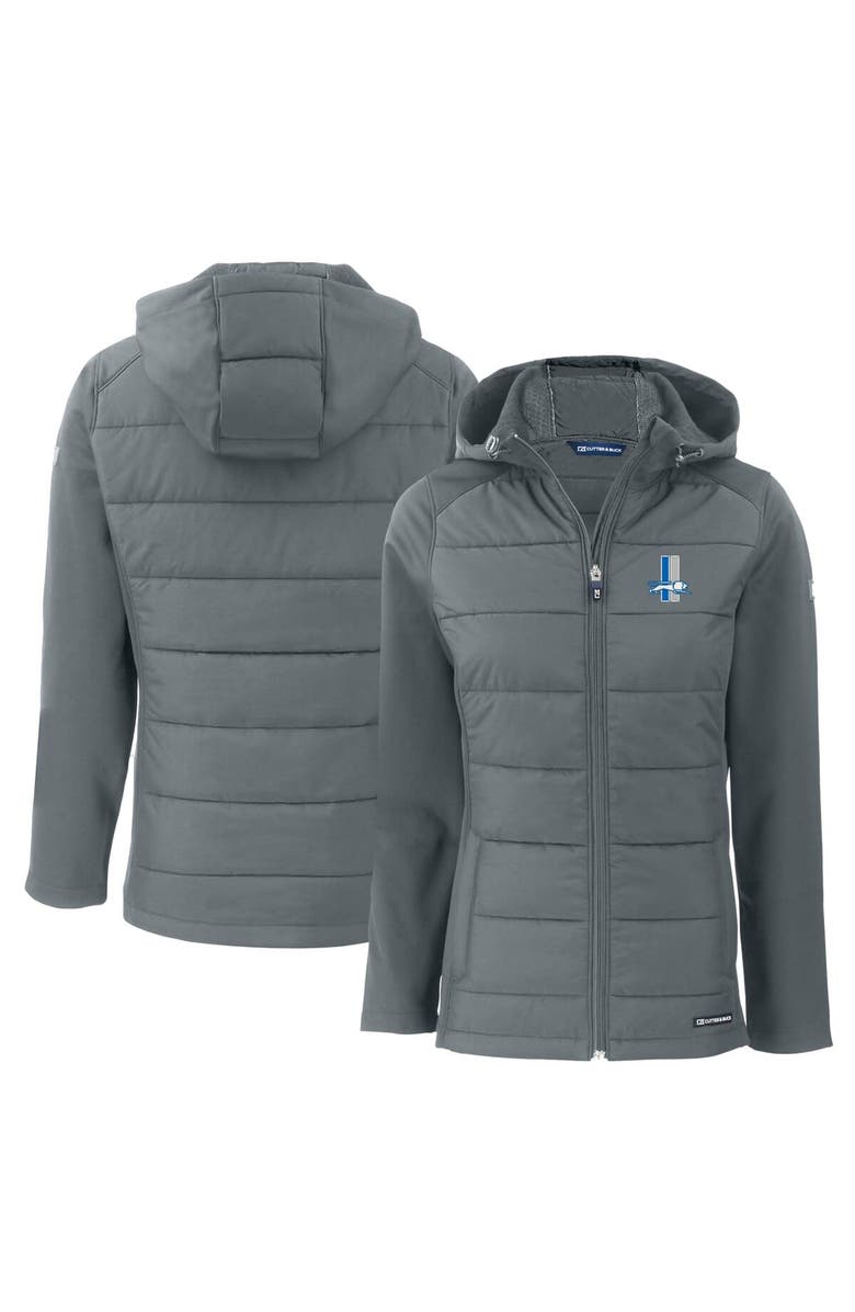 Cutter & Buck Women's Cutter & Buck  Gray Detroit Lions Throwback Evoke Hybrid Eco Softshell Recycled Full-Zip Hoodie Jacket, Main, color, 