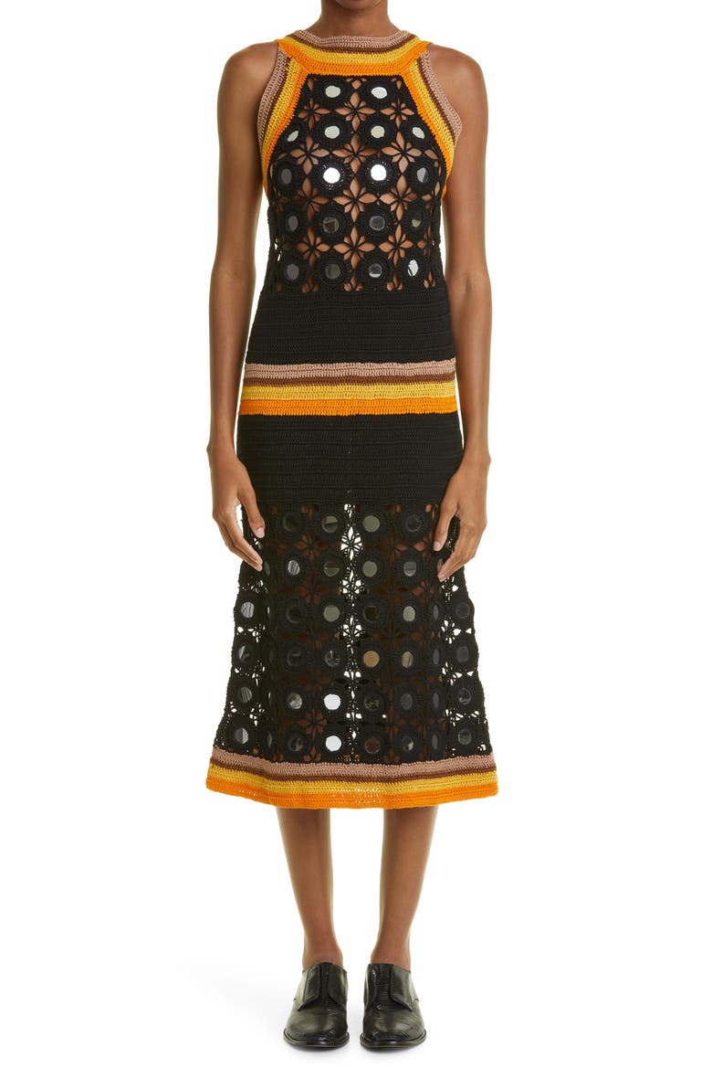 Marimba Embellished Crochet Dress, Main, color, BLACK