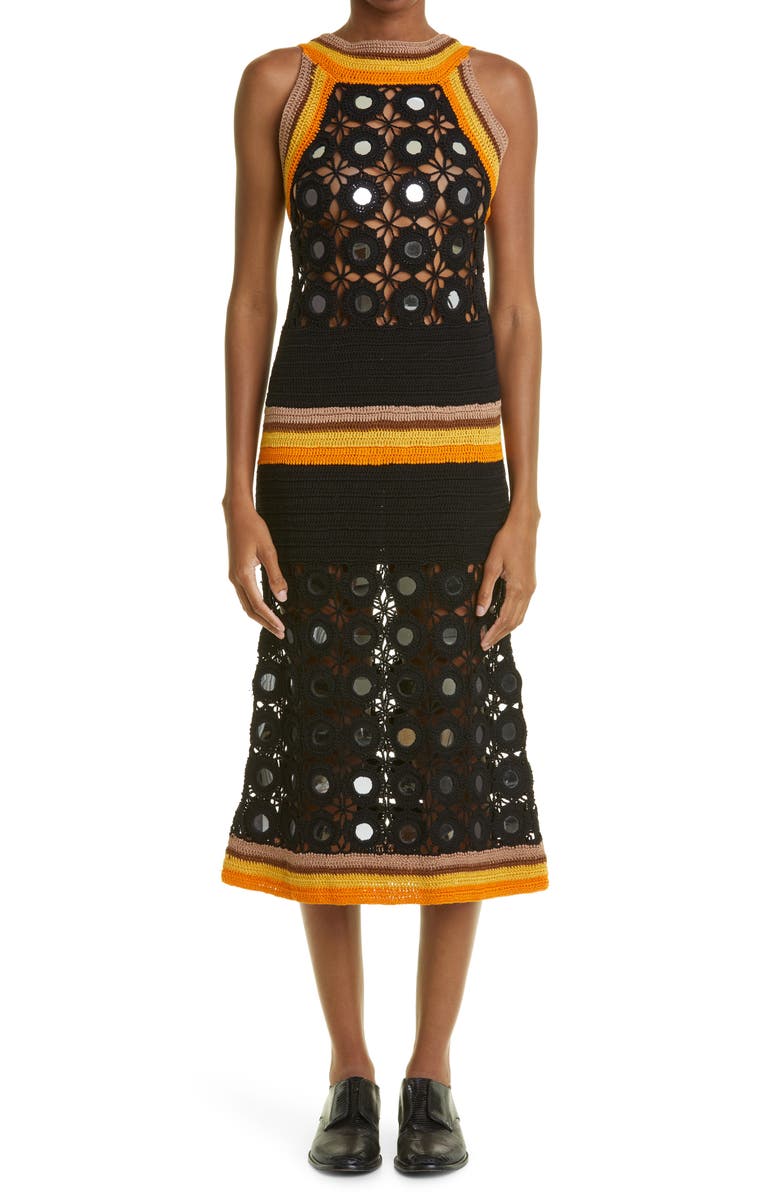 Wales Bonner Marimba Embellished Crochet Dress, Main, color,