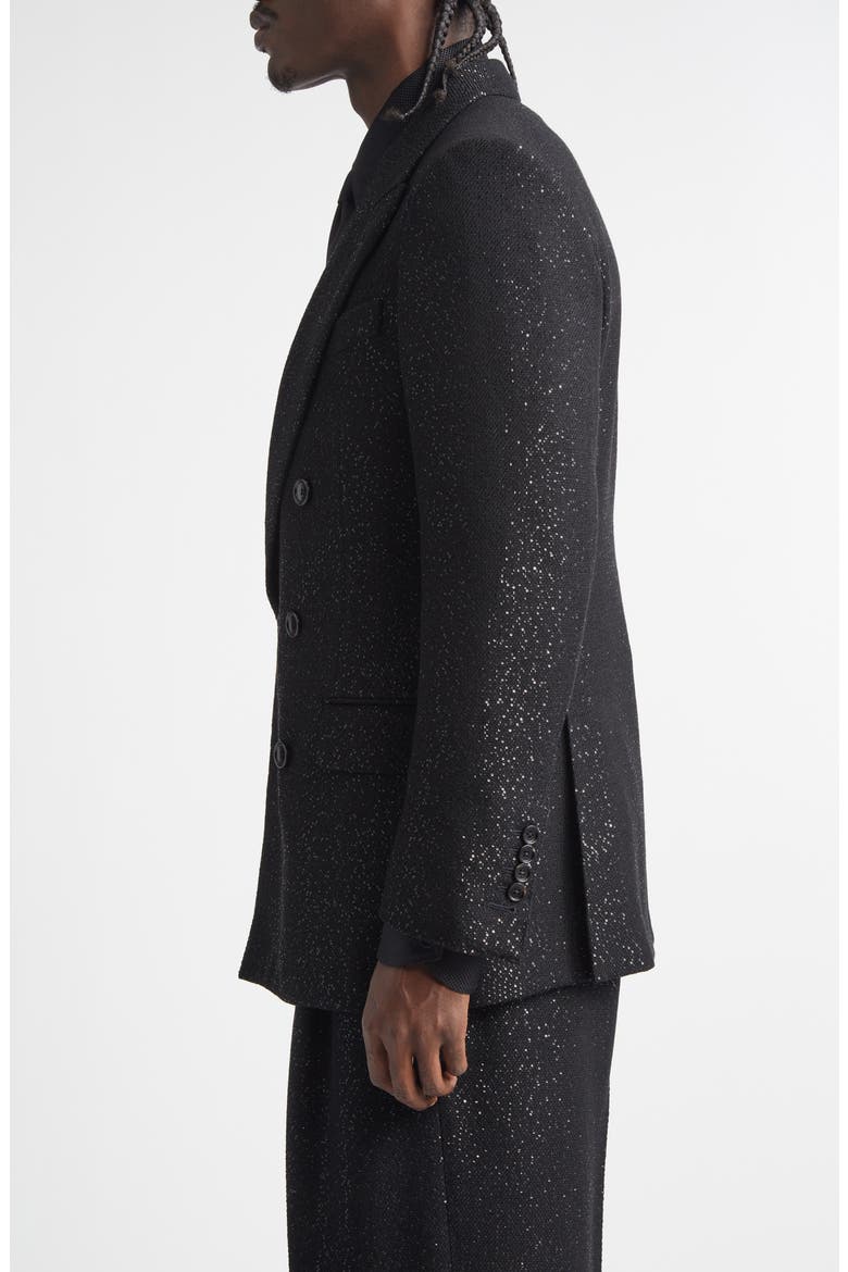Sequin Light Double Breasted Wool Blend Bouclé Blazer, Alternate, color, NAA BLACK