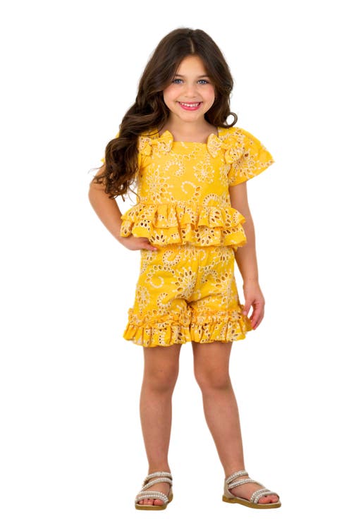 Golden Bloom Eyelet Puff Sleeve Top and Ruffle Girls Shorts Set (Toddler, Little Kid & Big Kid)