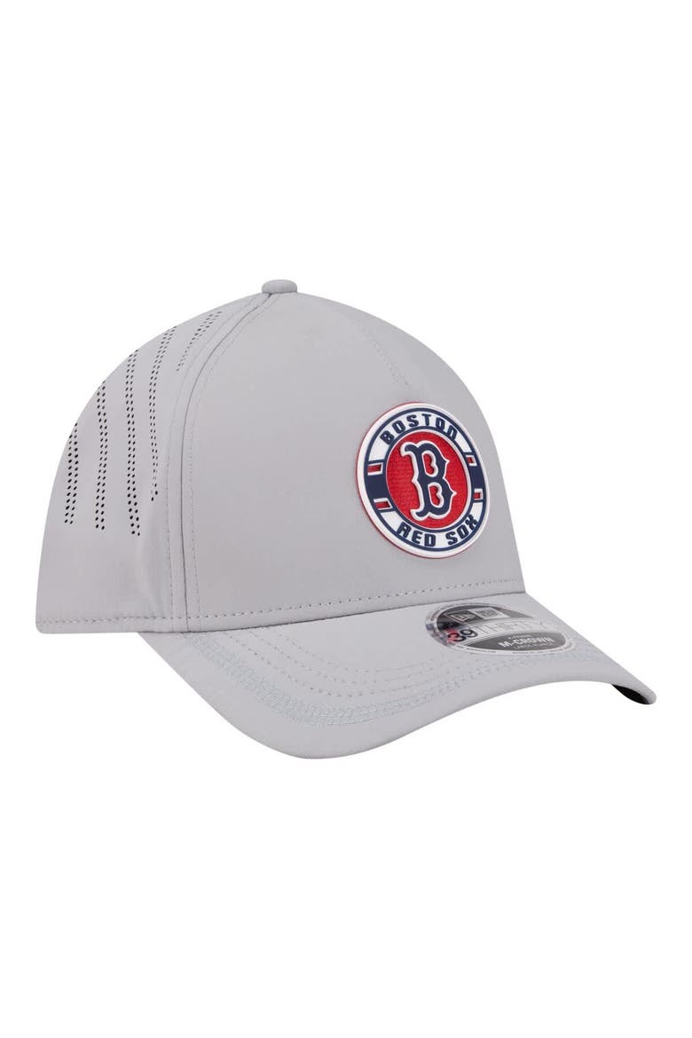 Men's New Era Gray Boston Red Sox Patch 39THIRTY A-Frame M-Crown Perforated Flex Hat, Alternate, color, Gray