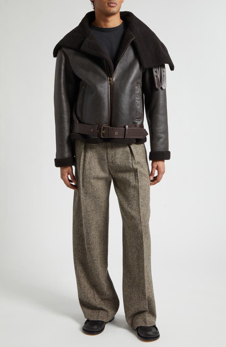 JW Anderson Pleated Straight Leg Wool Donegal Tweed Trousers, Alternate, color, Black/ Beige