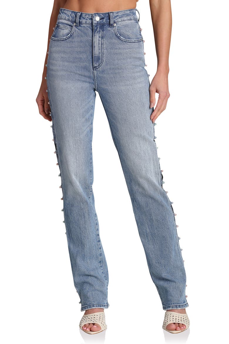 Embellished Straight Leg Jeans, Main, color, SEINE WASH